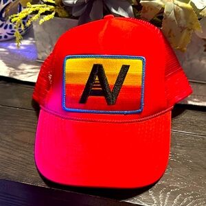 Aviator Nation Red Trucker Hat with Rainbow Patch